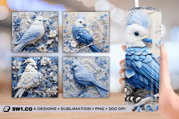 3D Bird Skinny Tumbler Sublimation Wrap Graphics and Crafts