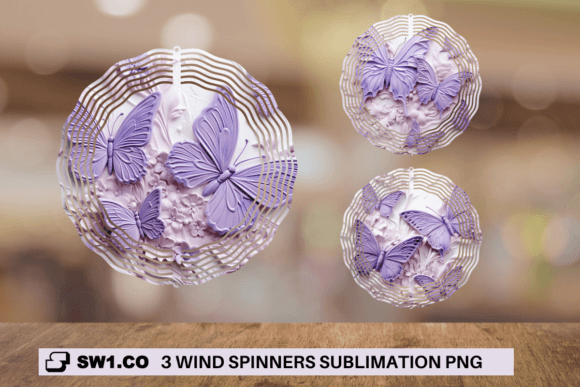 3D Butterfly Flowers Wind Spinner PNG