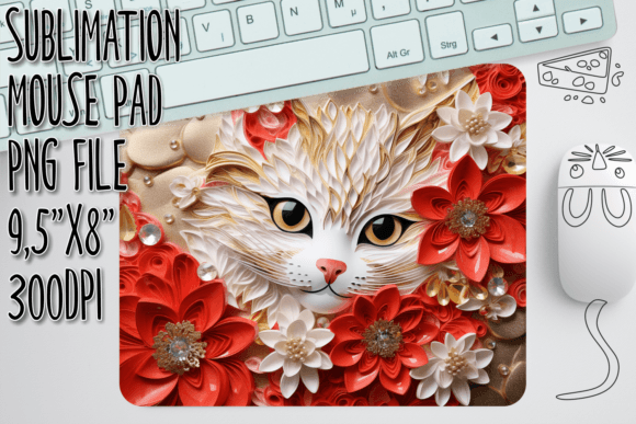 3D Cat in Flowers Pad Design Graphics and Crafts