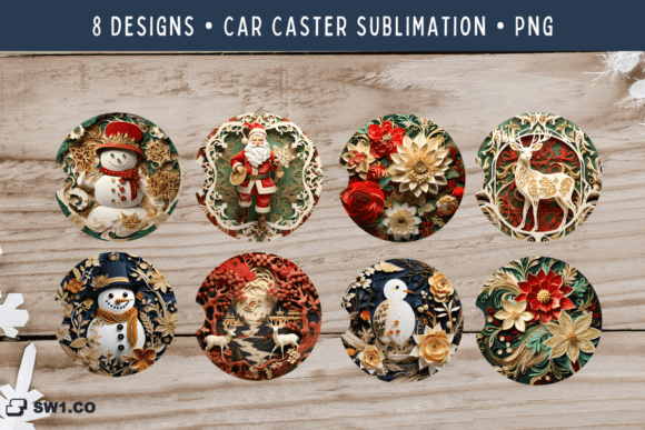 3D Christmas Car Coaster Sublimation PNG Graphics for Crafts