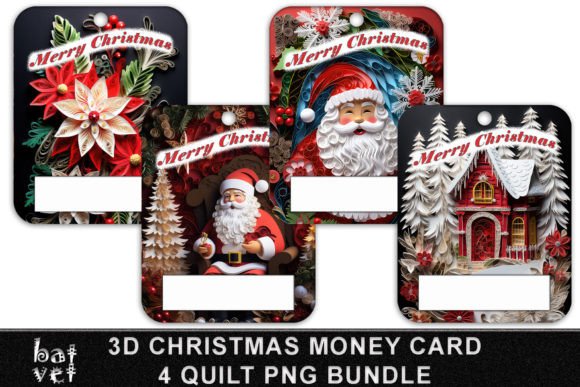 3D Christmas Quilt Money Card Bundle for Graphics and Crafts