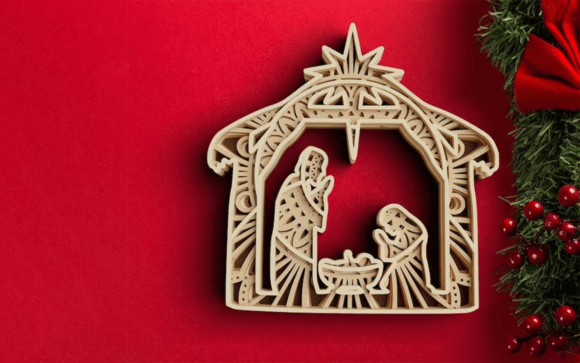 3D Christmas SVG 5 Layer Nativity Svg Laser Cutting Winter Amp