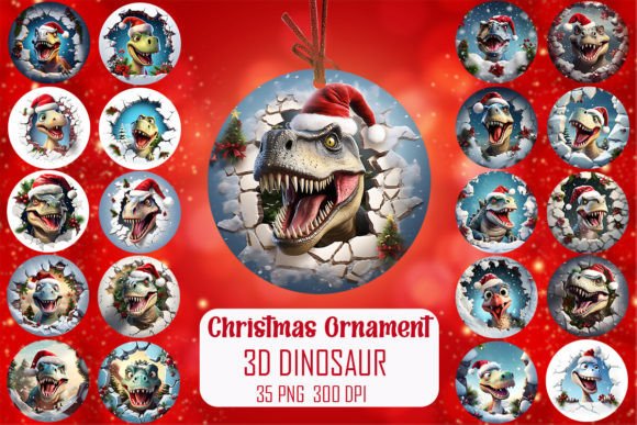 3D Dinosaur Christmas Ornament Graphics for Crafts