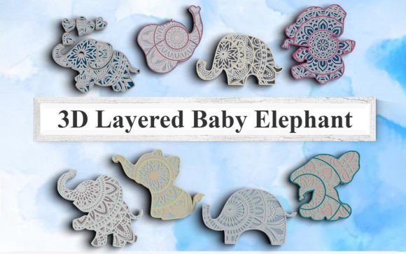 3D Elephant SVG Baby Shower Svg Bundle for Laser Cutting and Shadow Boxes
