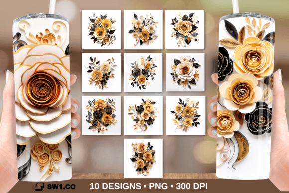 3D Flowers Paper Art Tumbler Sublimation Graphics