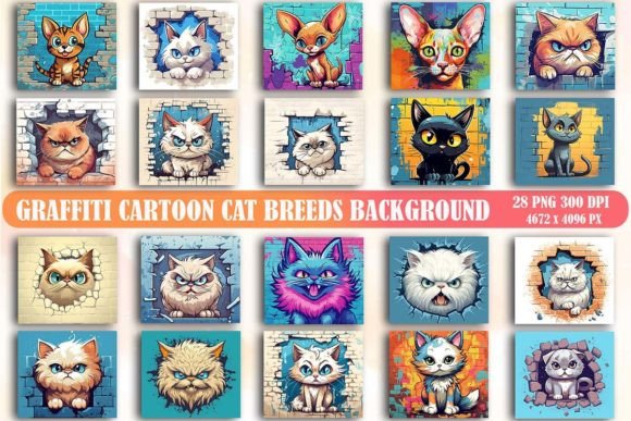 3D Graffiti Cartoon Cat Background Graphics & Editorial Assets