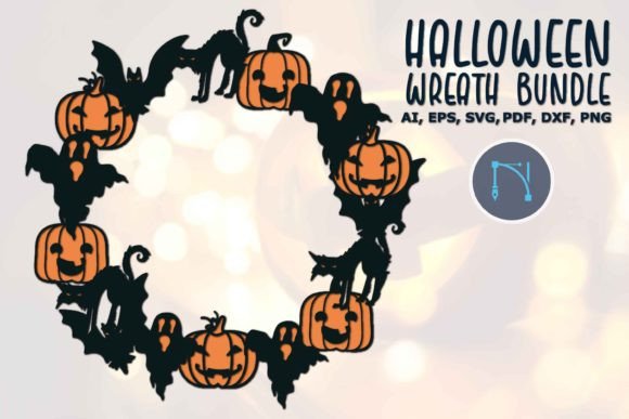 3D Halloween Bat Ghost Pumpkin Wreath Graphics for Crafts