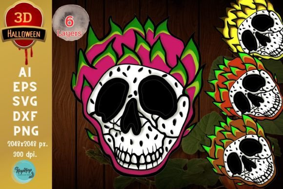 3D Halloween Fruit Skull Dragon Fruit Laser Cutting Autumn Amp