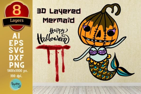 3D Halloween Little Mermaid Laser Cutting Autumn Amp