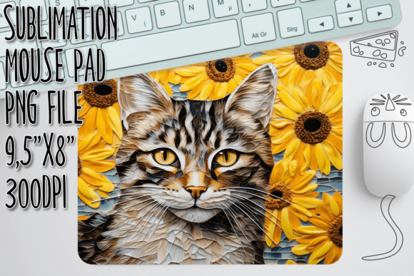 3D Kitty Floral Mouse Mat Art Graphics in Crafts