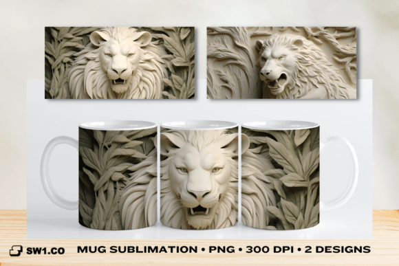 3d Lion Mug Wrap Sublimation