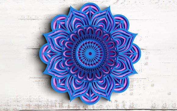 3D Mandala Flower SVG DXF Bundle 5 Layers for Laser Cutting and Shadow Boxes