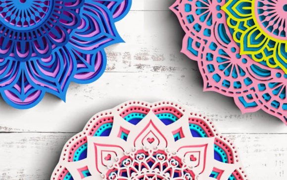 3D Mandala SVG Flower Bundle 5 Layers for Laser Cutting and Shadow Boxes