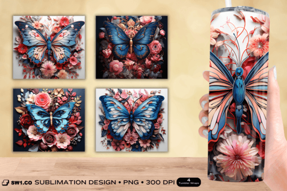 3D Paper Art Butterfly Tumbler Wrap PNG Review