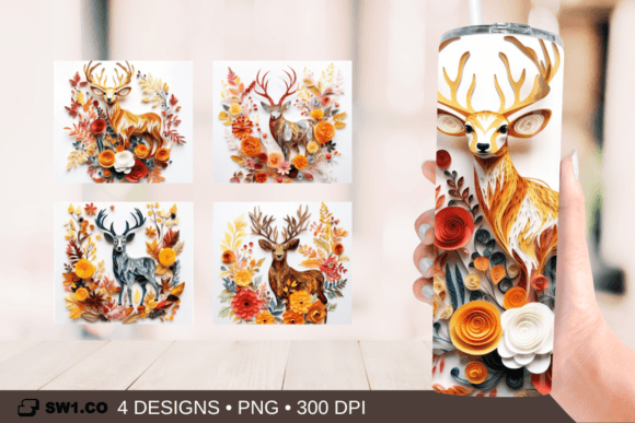 3D Paper Art Deer Tumbler Sublimation Graphics for Crafts