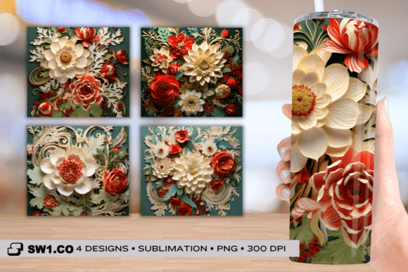 3D Paper Art Poinsettia Sublimation Wrap for Graphics and Crafts