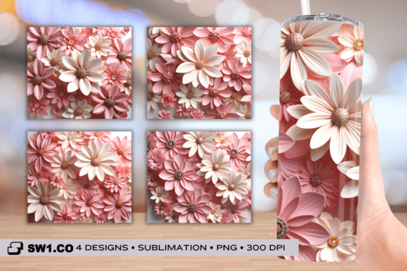 3D Pink Daisy Flower Tumbler Sublimation Graphics for Crafts