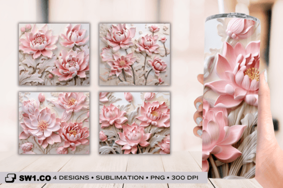3D Pink Lotus Tumbler Sublimation Wrap Graphics for Crafts