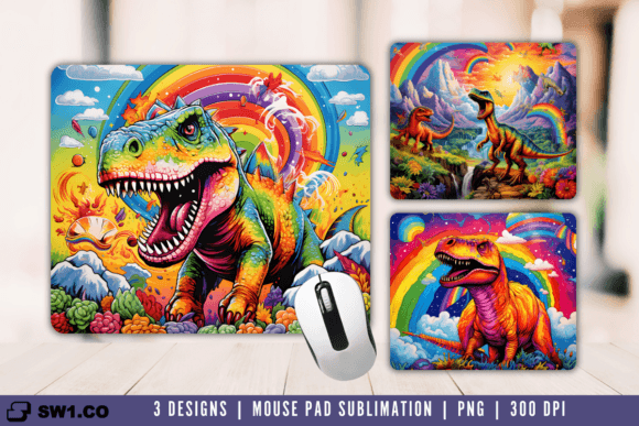 3D Rainbow Dino Mouse Pad PNG Review