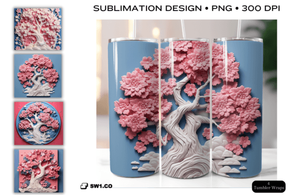 3D Sakura 20oz Tumbler Wrap Graphics for Crafts