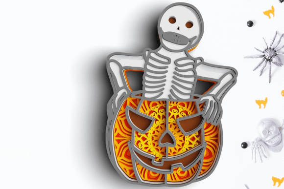 3D Skeleton Halloween Pumpkin SVG DXF for Laser Cutting and Autumn Amp