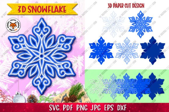 3D Snowflake SVG,Layered Snowflake for Laser Cutting and Winter Amp Projects