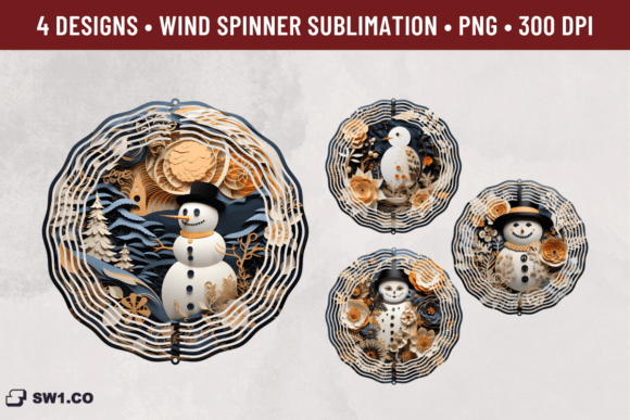 3D Snowman Wind Spinner Sublimation PNG Graphics