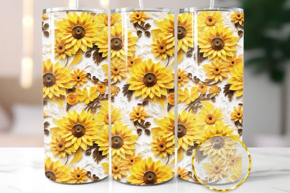 3D Sunflowers Tumbler Wrap PNG Design
