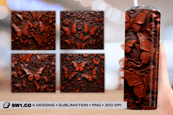 3D Tooled Leather Butterflies Tumbler Graphics for Crafts