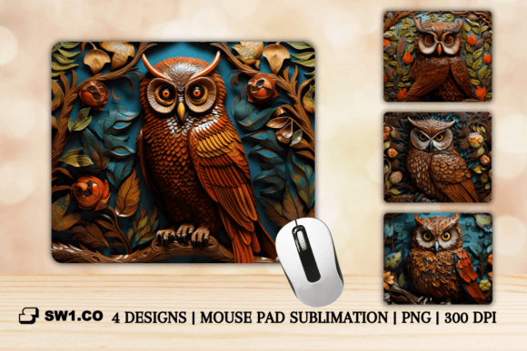 3D Tooled Leather Owl Mouse Pad Graphics for Crafts