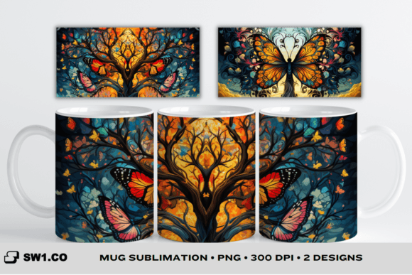3D Tree Butterfly Mug Sublimation Wrap
