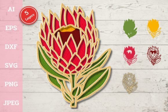 3D Tropical Flower Protea Laser Cutting Wall Decor