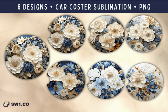 3D White Flower Car Coaster Sublimation Graphics for Crafts