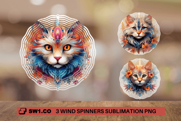 Cat Wind Spinner 3D Mandala Style PNG Graphics and Crafts