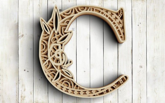 Layered Floral Alphabet Letter C for Laser Cutting and Shadow Boxes