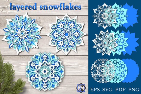 Layered Snowflakes Graphics for Crafts