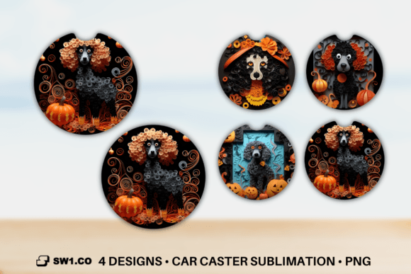 Paper Art Poodle Car Coaster Sublimation Graphics and Crafts