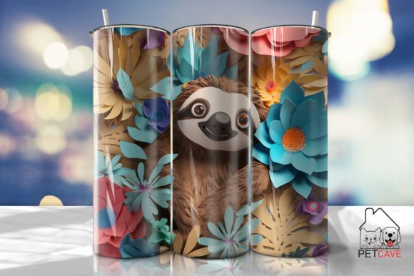 Sloth and Flower 3D Tumbler Graphics for Crafts and Blogs
