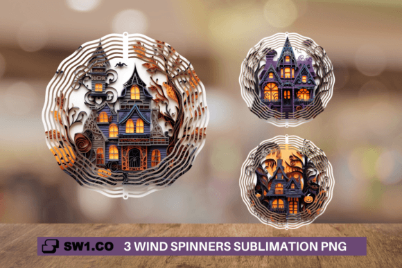 Wind Spinner 3D Paper Art Haunted House Graphics and Crafts